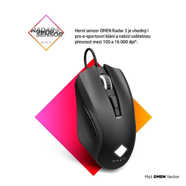HP Mysz OMEN Vector Gaming, 16000DPI, optyczny, 6kl., przewodowa USB, czarna, 50 mln kliknięć, Microsoft Windows 10