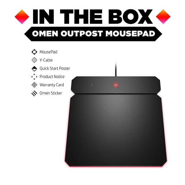 Podkładka pod mysz, OMEN by HP Outpost z ładowarką Qi, do gry, czarna, 346x344 mm, 10.5 mm, HP, podświetlona
