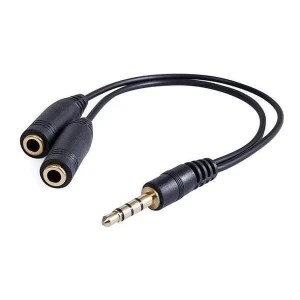 Audio redukcja, Jack (3.5mm) M 4-polowy - 2x Jack (3.5mm) F, 0.2 m, stereo, czarna, Logo