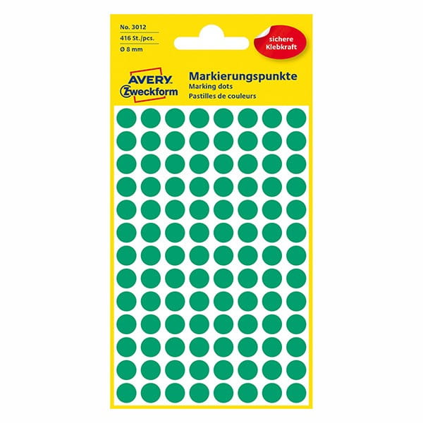 Avery Zweckform etykiety 8mm, zielony, 104 etykiety, do znakowania, pakowany po 4 szt., 3012, do pisma odręcznego