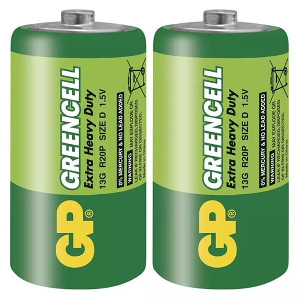 Bateria cynkowo-węglowa, ogniwo typ D, 1.5V, GP, blistr, 2-pack, Greencell