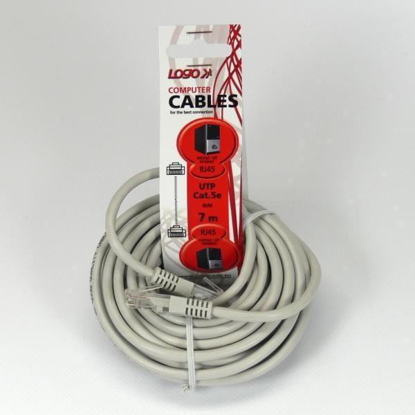 Cat.5, RJ45 M-7m, nieekranowany, szary, Logo