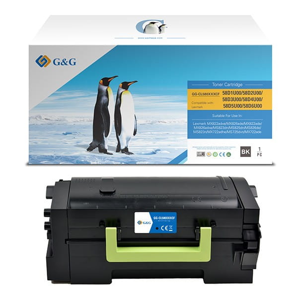 G&amp;G kompatybilny toner z 58D2U00, black, 55000s, NT-CL580XXXCF, ultra high capacity, return, dla Lexmark MS 725, 821, 822, 823, 82