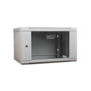 Szafa wisząca DIGITUS jednosekcyjna 19" 6U 368/600/600mm drzwi szklane szara RAL 7035 niezmontowana