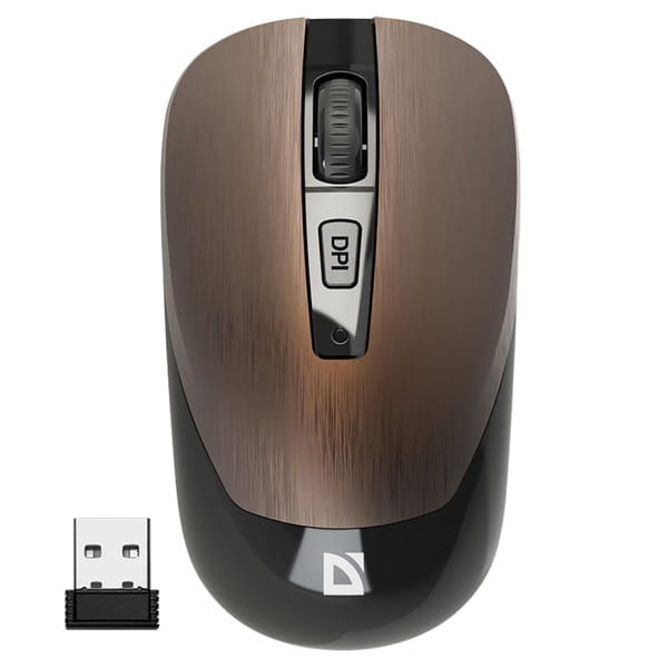 Defender Mysz WAVE MM-995, 1600DPI, 2.4 [GHz], optyczna, 3kl., bezprzewodowa, brązowa, 1 szt AA, nano odbiornik, cicha