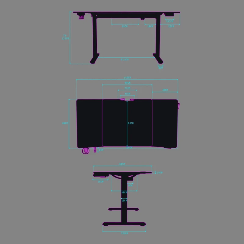 ULTRADESK Biurko dla gracza LEVEL V2, 140x68cm, 72-117cm, elektycznie regulowany, z podkładką pod mysz XXL, uchwyt na słuchawki i