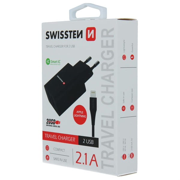 SWISSTEN Zasilacz / sieciowy adapter 10W, 2-portowy, USB-A, kabel Lightning Mfi, Smart IC