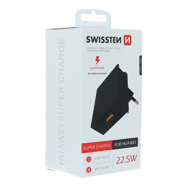 SWISSTEN Zasilacz / sieciowy adapter 22,5W, 1 port, USB-A, Huawei Supercharge, stojak na telefon