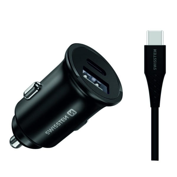 Ładowarka samochodowa SWISSTEN 35W, 2-portowy, USB-C, USB-A, kabel USB-C, Samsung Super fast charging