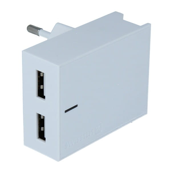 SWISSTEN Zasilacz / sieciowy adapter 15W, 2-portowy, USB-A, kabel Lightning Mfi, Smart IC, stojak na telefon
