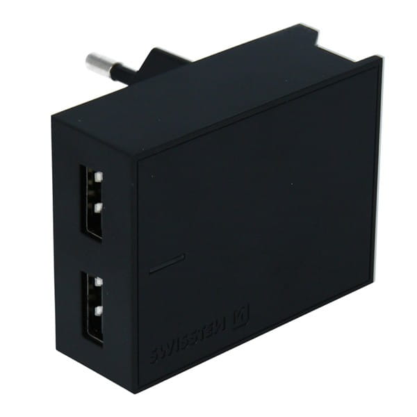 SWISSTEN Zasilacz / sieciowy adapter 15W, 2-portowy, USB-A, kabel Lightning Mfi, Smart IC, stojak na telefon