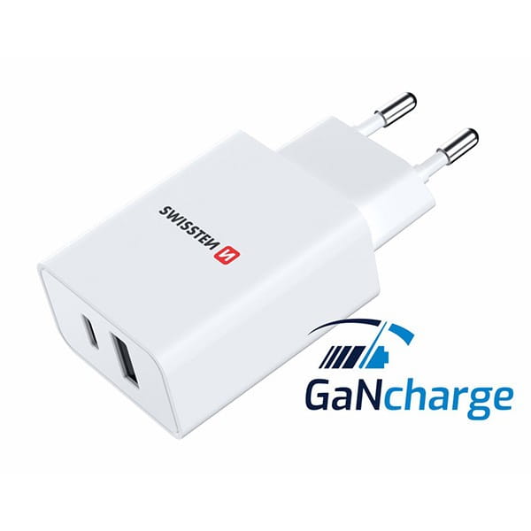 SWISSTEN Zasilacz / sieciowy adapter 30W, 2-portowy, USB-C, USB-A, Szybkie ładowanie GaN