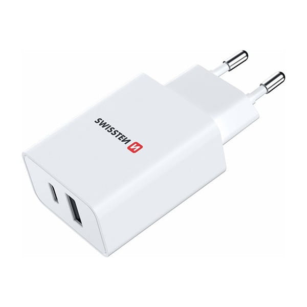 SWISSTEN Zasilacz / sieciowy adapter 30W, 2-portowy, USB-C, USB-A, Szybkie ładowanie GaN