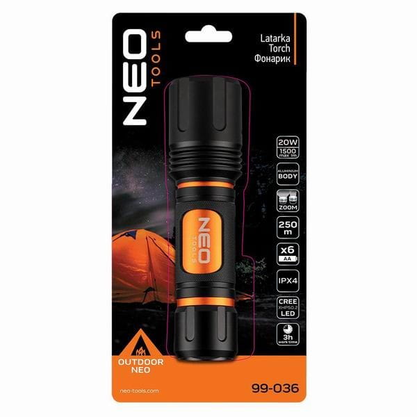 Latarka LED, 6xAA, aluminium, czarna