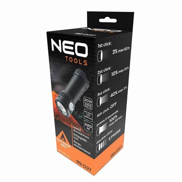 Latarka LED akumulatorowa, 1x4000 mAh, aluminium, czarna