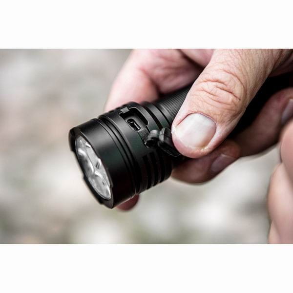 Latarka LED akumulatorowa, 1x4000 mAh, aluminium, czarna