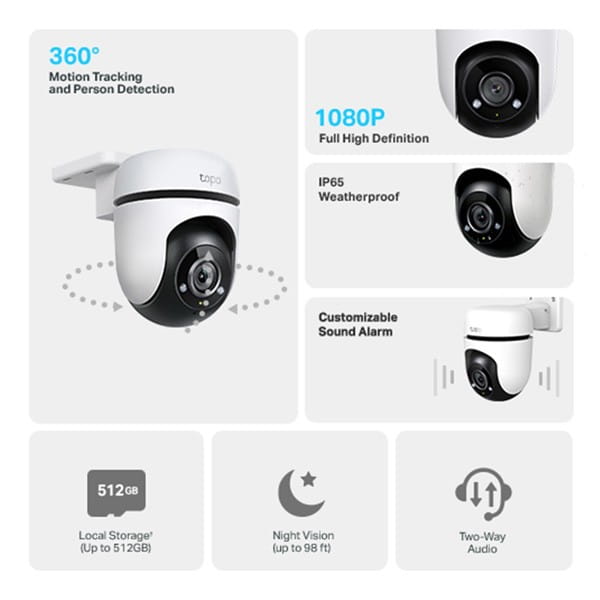 TP-link IP kamera Wi-Fi do monitoringu zewnętrznego Tapo C500, Full HD (1920x1080), Wifi 2.4 GHz /ethernet, biała, tryb nocny, ala