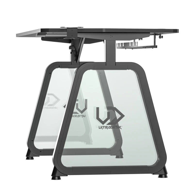 ULTRADESK Biurko dla gracza BOOSTER, 136x70,5 cm, 75 cm, podświetlenie RGB, uchwyt na słuchawki i napój