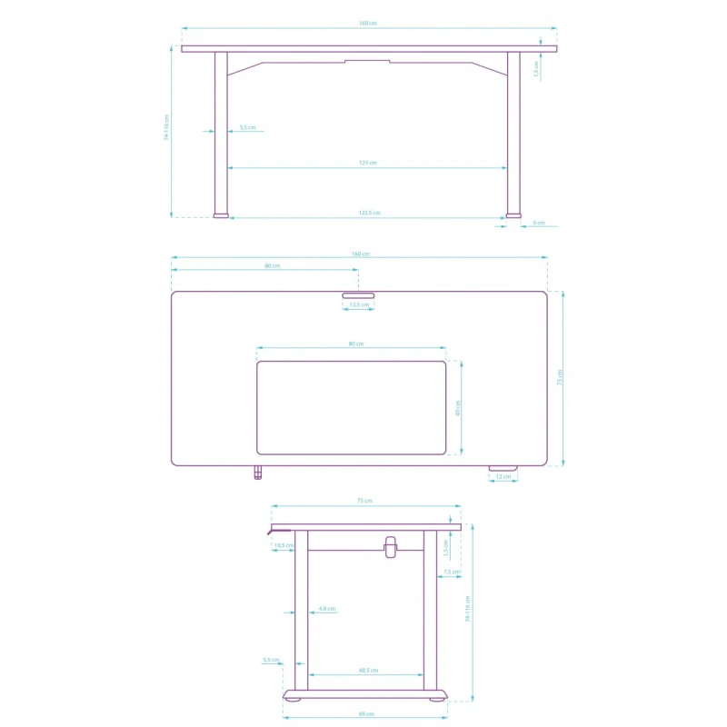 Biurko, elektycznie regulowany, Blat biały, 160x75 cm, 74-116 cm, z podkładką pod mysz XXL, ULTRADESK