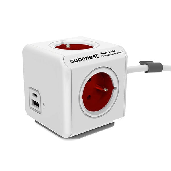 Listwa zasilająca 250V, CEE7 (widelec) - POWERCUBE, 1.5m, ORIGINAL USB, czerwona, POWERCUBE, 4 gniazdka + 2 porty USB