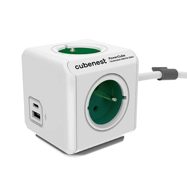 Listwa zasilająca 250V, CEE7 (widelec) - POWERCUBE, 1.5m, ORIGINAL USB, zielona, POWERCUBE, 4 gniazdka + 2 porty USB