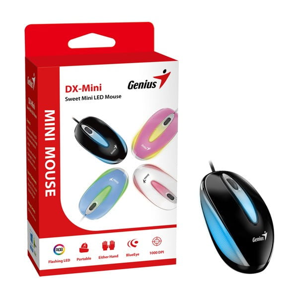 Genius Mysz DX-Mini, 1000DPI, optyczna, 3kl., przewodowa USB, czarna, klasyczna, podświetlenie RGB