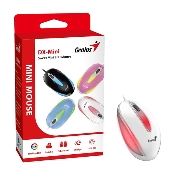 Genius Mysz DX-Mini, 1000DPI, optyczna, 3kl., przewodowa USB, biała, klasyczna, podświetlenie RGB
