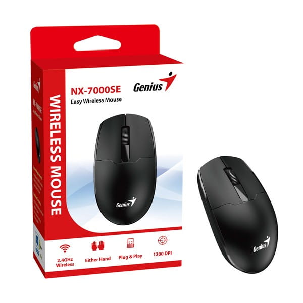 Genius Mysz NX-7000SE, 1200DPI, 2.4 [GHz], optyczna, 3kl., bezprzewodowa, czarna, 1 szt AA