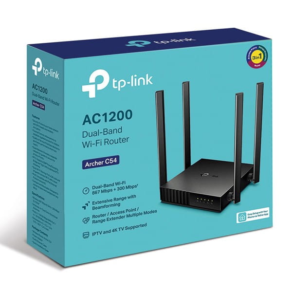 TP-LINK router Archer C54 2.4GHz i 5GHz, extender/ wzmacniacz, access point, IPv6, 1200Mbps, stały anténa, 802.11ac, Kontrola rodz