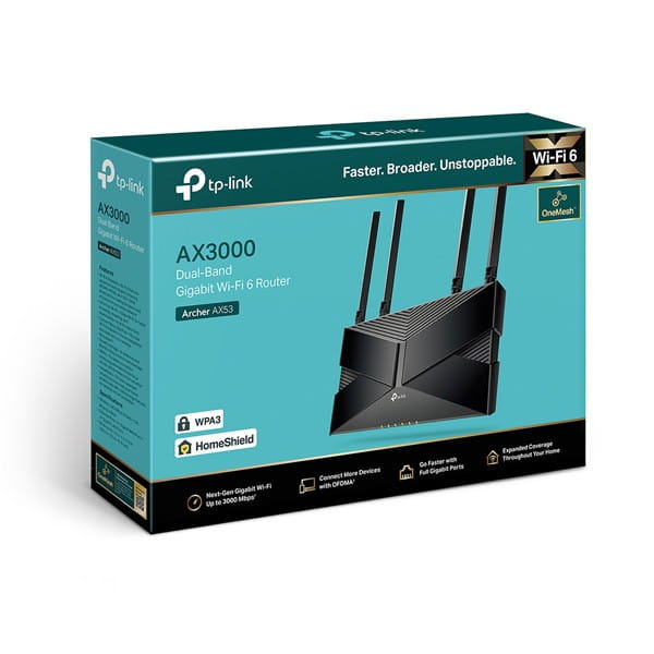 TP-LINK router Archer AX53 2.4GHz i 5GHz, extender/ wzmacniacz, access point, IPv6, 2402Mbps, stały anténa, 802.11ax, Kontrola rod