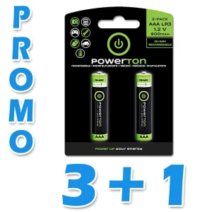 Akumulatorki, AAA (HR03), 1.2V, 900 mAh, Powerton, blistr, 2-pack, zestaw promo 3+1 gratis, EOL
