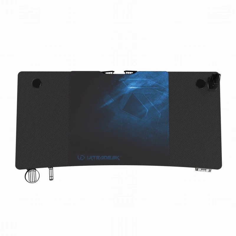 ULTRADESK Biurko dla gracza LEVEL V2 BLUE, 140x68cm, 72-117cm, elektycznie regulowany, z podkładką pod mysz XXL, uchwyt na słuchaw