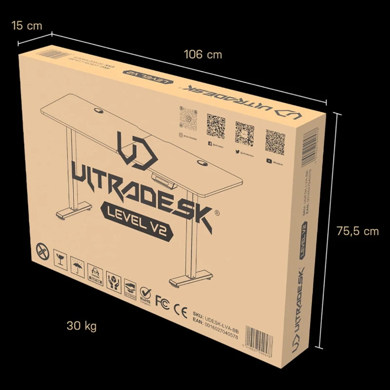 ULTRADESK Biurko dla gracza LEVEL V2 BLUE, 140x68cm, 72-117cm, elektycznie regulowany, z podkładką pod mysz XXL, uchwyt na słuchaw
