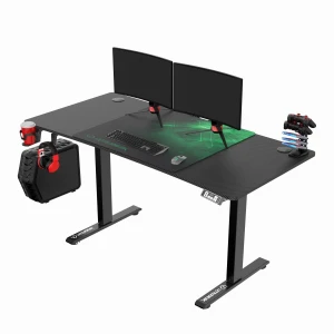 ULTRADESK Biurko dla gracza LEVEL V2 GREEN, 140x68cm, 72-117cm, elektycznie regulowany, z podkładką pod mysz XXL, uchwyt na słucha