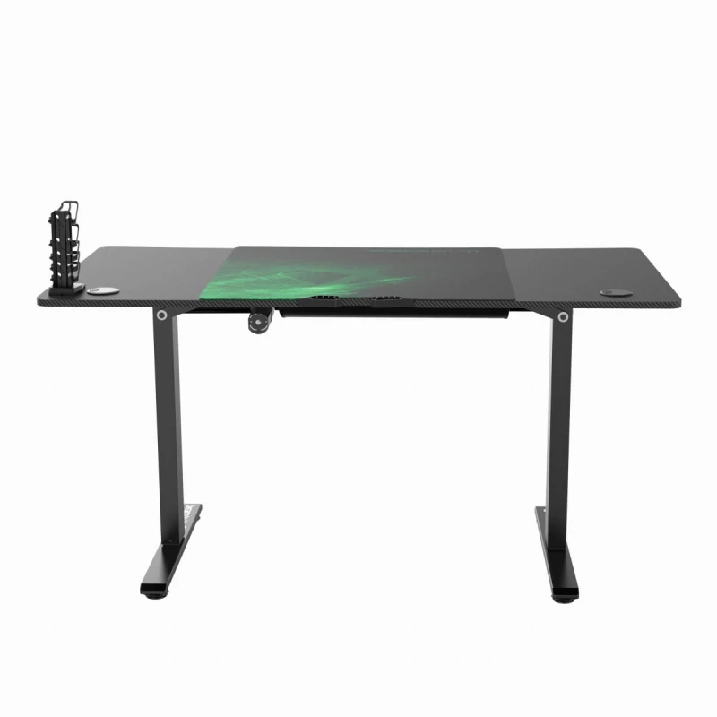 ULTRADESK Biurko dla gracza LEVEL V2 GREEN, 140x68cm, 72-117cm, elektycznie regulowany, z podkładką pod mysz XXL, uchwyt na słucha