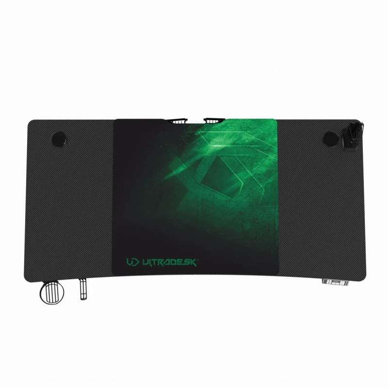 ULTRADESK Biurko dla gracza LEVEL V2 GREEN, 140x68cm, 72-117cm, elektycznie regulowany, z podkładką pod mysz XXL, uchwyt na słucha