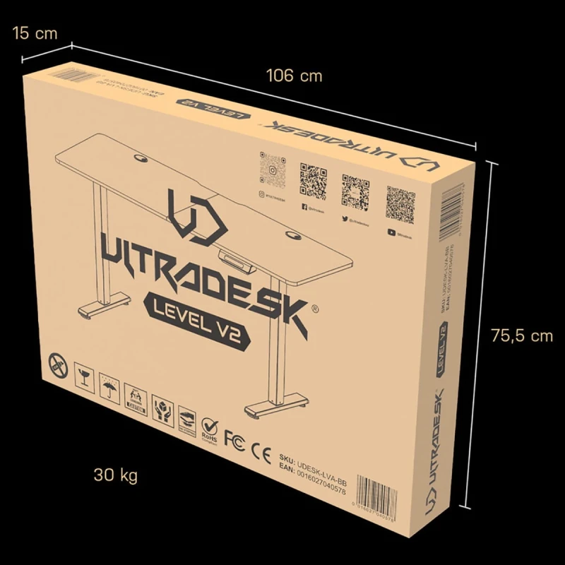 ULTRADESK Biurko dla gracza LEVEL V2 GREEN, 140x68cm, 72-117cm, elektycznie regulowany, z podkładką pod mysz XXL, uchwyt na słucha