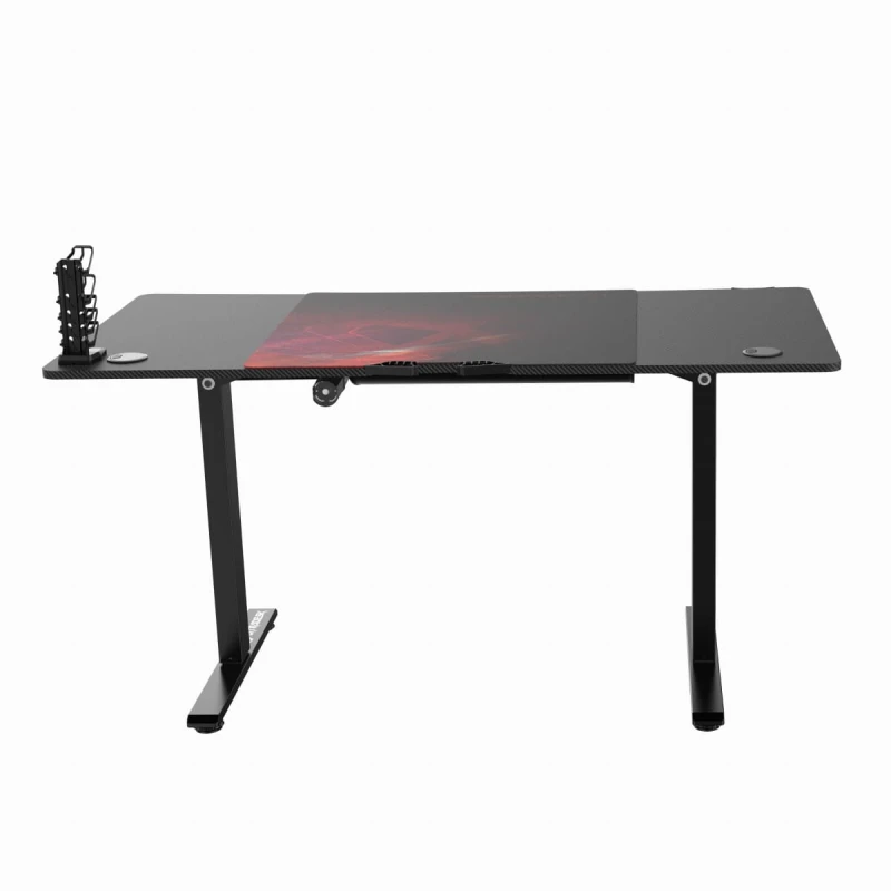 ULTRADESK Biurko dla gracza LEVEL V2 RED, 140x68cm, 72-117cm, elektycznie regulowany, z podkładką pod mysz XXL, uchwyt na słuchawk