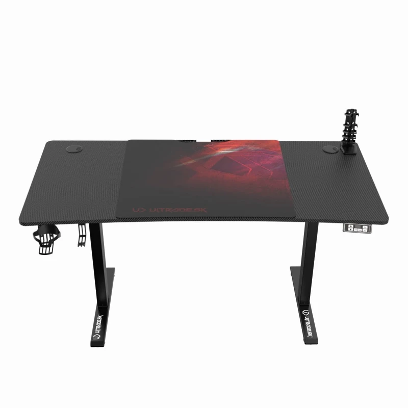 ULTRADESK Biurko dla gracza LEVEL V2 RED, 140x68cm, 72-117cm, elektycznie regulowany, z podkładką pod mysz XXL, uchwyt na słuchawk