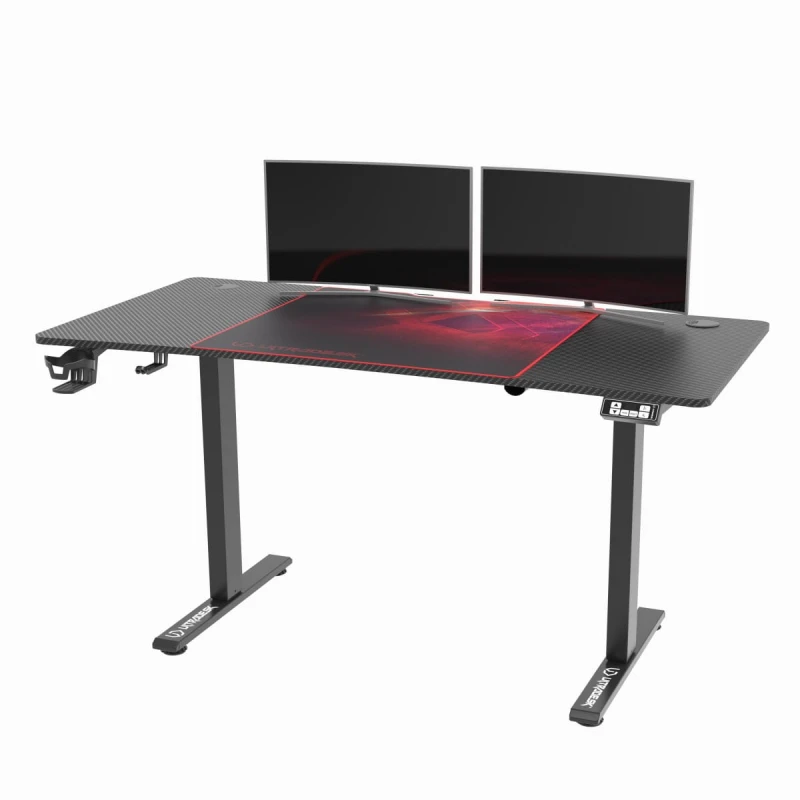 ULTRADESK Biurko dla gracza LEVEL V2 RED, 140x68cm, 72-117cm, elektycznie regulowany, z podkładką pod mysz XXL, uchwyt na słuchawk