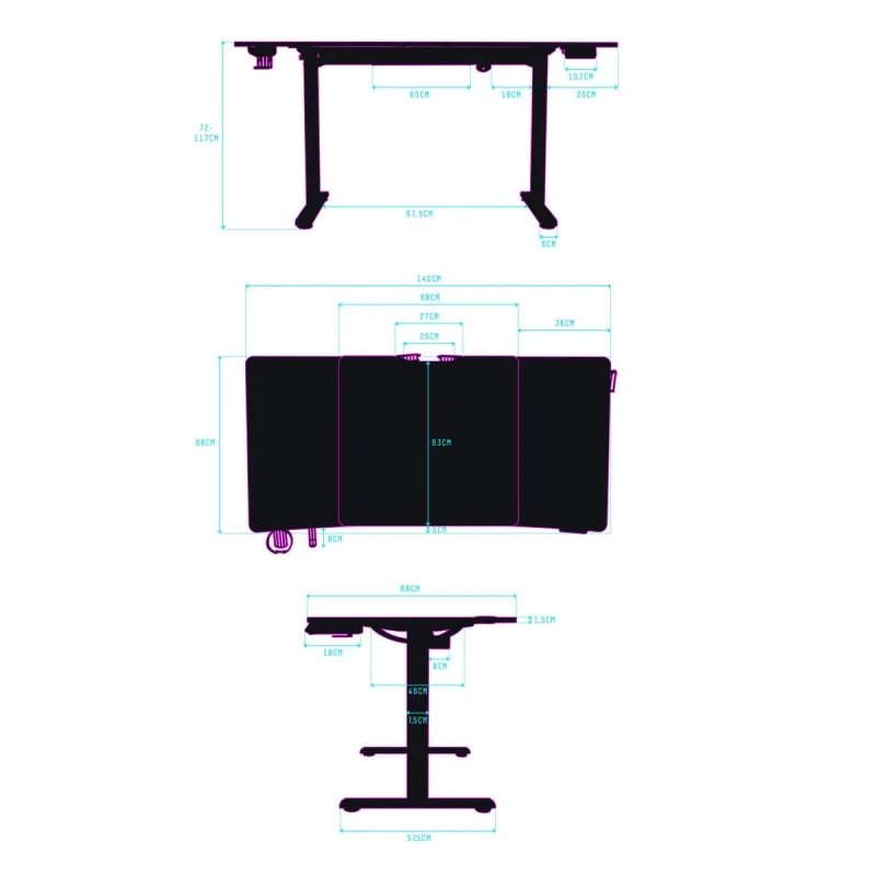 ULTRADESK Biurko dla gracza LEVEL V2 WHITE, 140x68cm, 72-117cm, elektycznie regulowany, z podkładką pod mysz XXL, uchwyt na słucha
