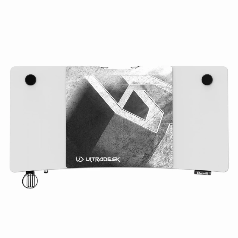 ULTRADESK Biurko dla gracza LEVEL V2 WHITE, 140x68cm, 72-117cm, elektycznie regulowany, z podkładką pod mysz XXL, uchwyt na słucha