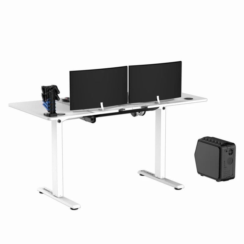 ULTRADESK Biurko dla gracza LEVEL V2 WHITE, 140x68cm, 72-117cm, elektycznie regulowany, z podkładką pod mysz XXL, uchwyt na słucha