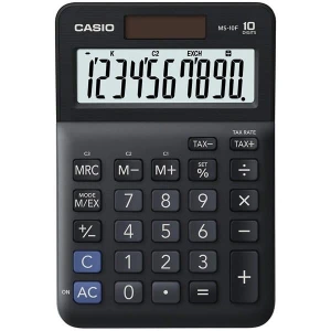Casio Kalkulator MS 10 F, czarna, stołowy, funkcja konwersji walut, %, VAT