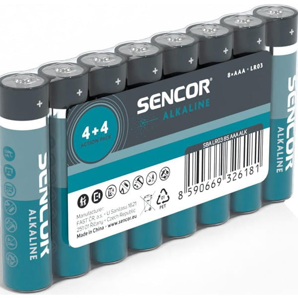 Bateria alkaliczna, AAA, 1.5V, Sencor, Folia, 8-pack