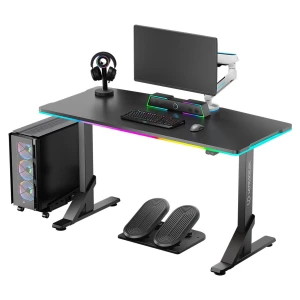 ULTRADESK Biurko dla gracza IRON BLACK, 132,5x60,5 cm, 71-81  cm, mechaniczna regulacja wysokości