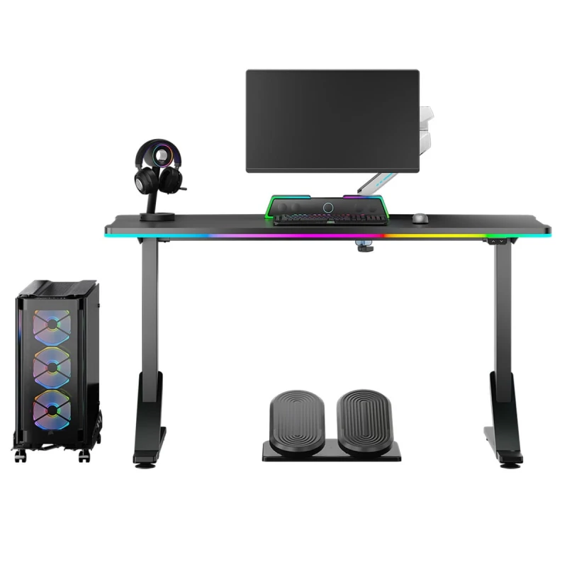 ULTRADESK Biurko dla gracza IRON, 132,5x60,5 cm, 71-81  cm, elektycznie regulowany, podświetlenie RGB