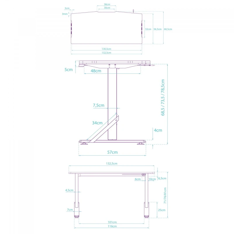 ULTRADESK Biurko dla gracza IRON, 132,5x60,5 cm, 71-81  cm, elektycznie regulowany, podświetlenie RGB