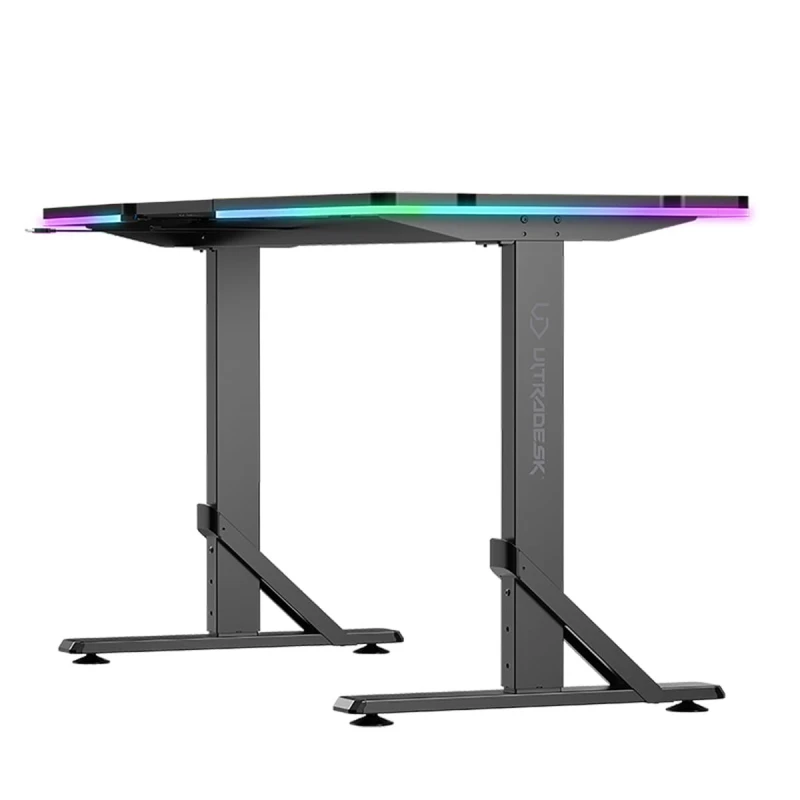 ULTRADESK Biurko dla gracza IRON, 132,5x60,5 cm, 71-81  cm, elektycznie regulowany, podświetlenie RGB