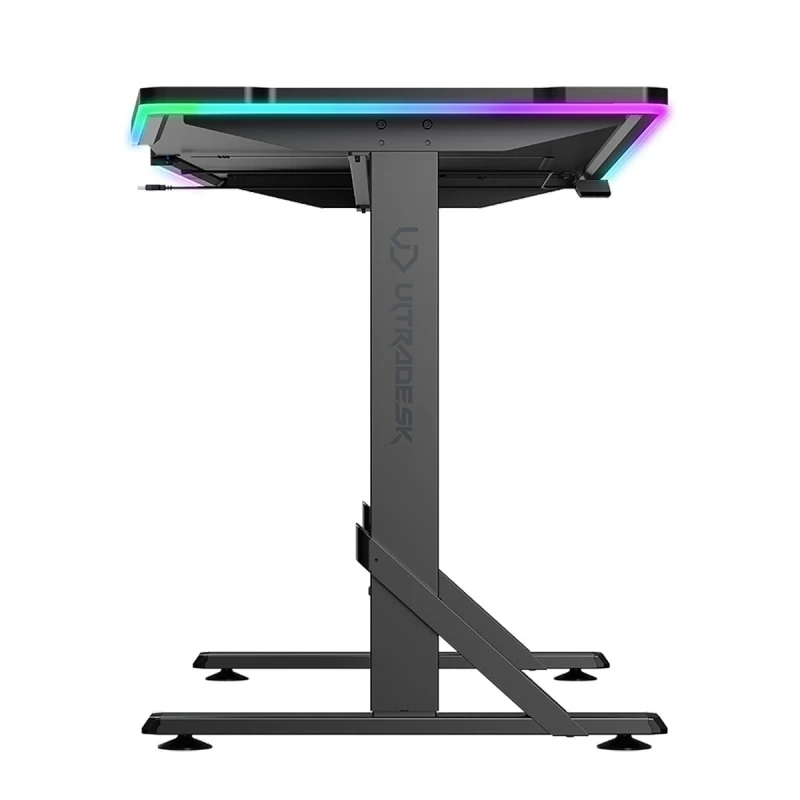 ULTRADESK Biurko dla gracza IRON, 132,5x60,5 cm, 71-81  cm, elektycznie regulowany, podświetlenie RGB